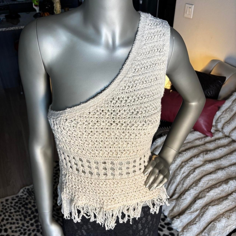 ASOS Crochet Fringe One Shoulder Top Boho Y2K Cotton 🌿